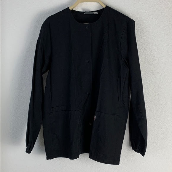 Classic Black Women's Button Down Scrubs Jacket - Picture 1 of 2